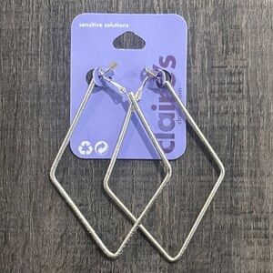 💞 New Large Diamond Silver-tone Sensitive Solutions Textured Hoop Earrings